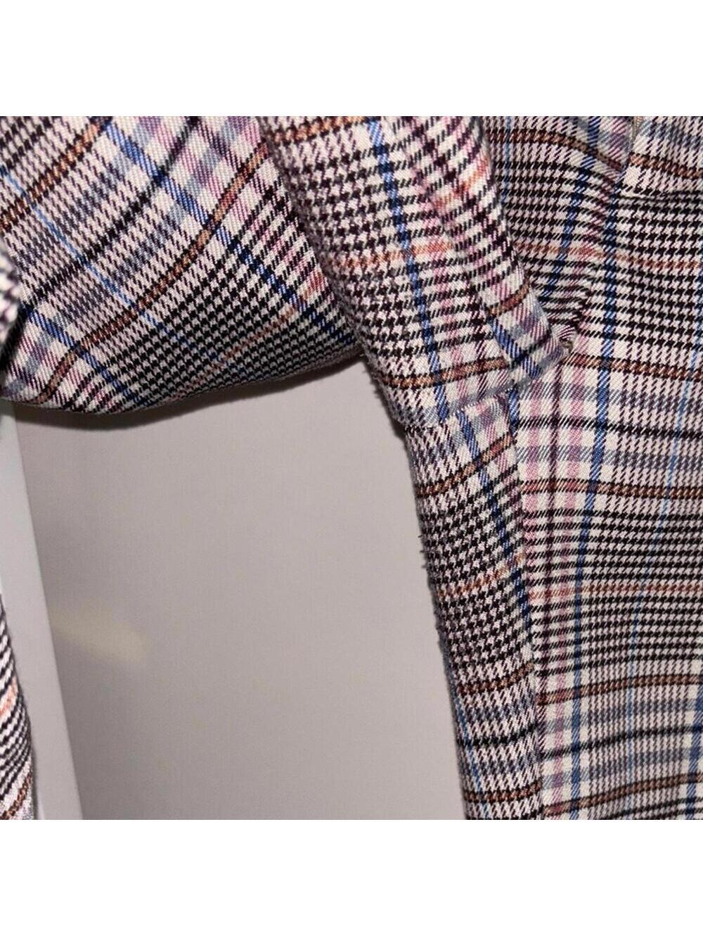 By Anthropologie plaid tartan neutral color career pants trousers light wear - Picture 5 of 8